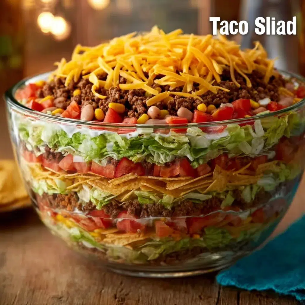 The Ultimate Seven Layer Taco Salad Recipe: Deliciously Easy and Customizable 8 Delicious seven layer taco salad with colorful ingredients and toppings.