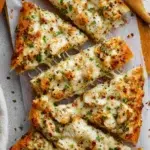 Viral chicken alfredo garlic bread topped with creamy sauce and herbs