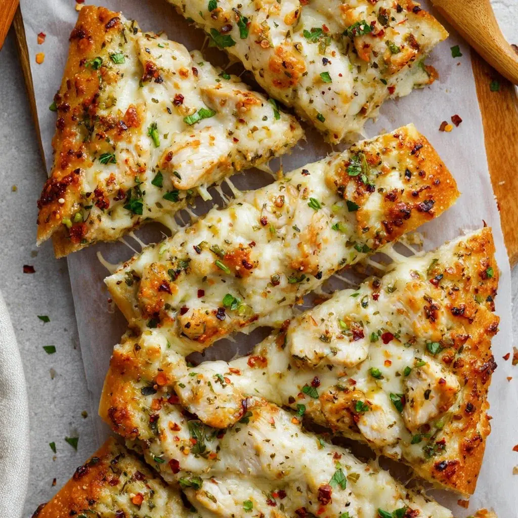 The Viral Chicken Alfredo Garlic Bread I'm Obsessed With 7 Viral chicken alfredo garlic bread topped with creamy sauce and herbs