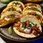 20-Minute baked chicken tacos with fresh toppings and melted cheese