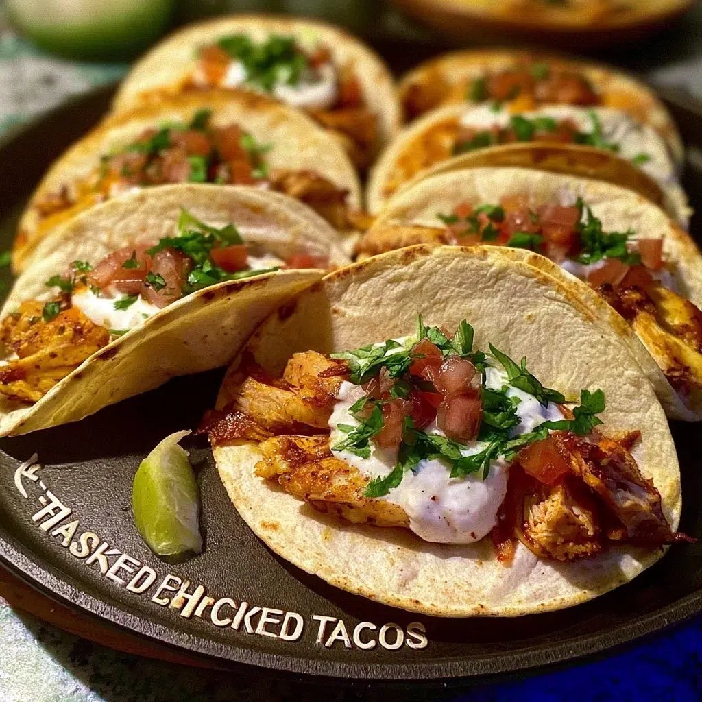 20-Minute Baked Chicken Tacos 8 20-Minute baked chicken tacos with fresh toppings and melted cheese