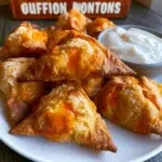 Air Fryer Buffalo Chicken Wontons served on a plate with dipping sauce
