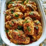 Plate of baked Bang Bang Chicken garnished with green onions