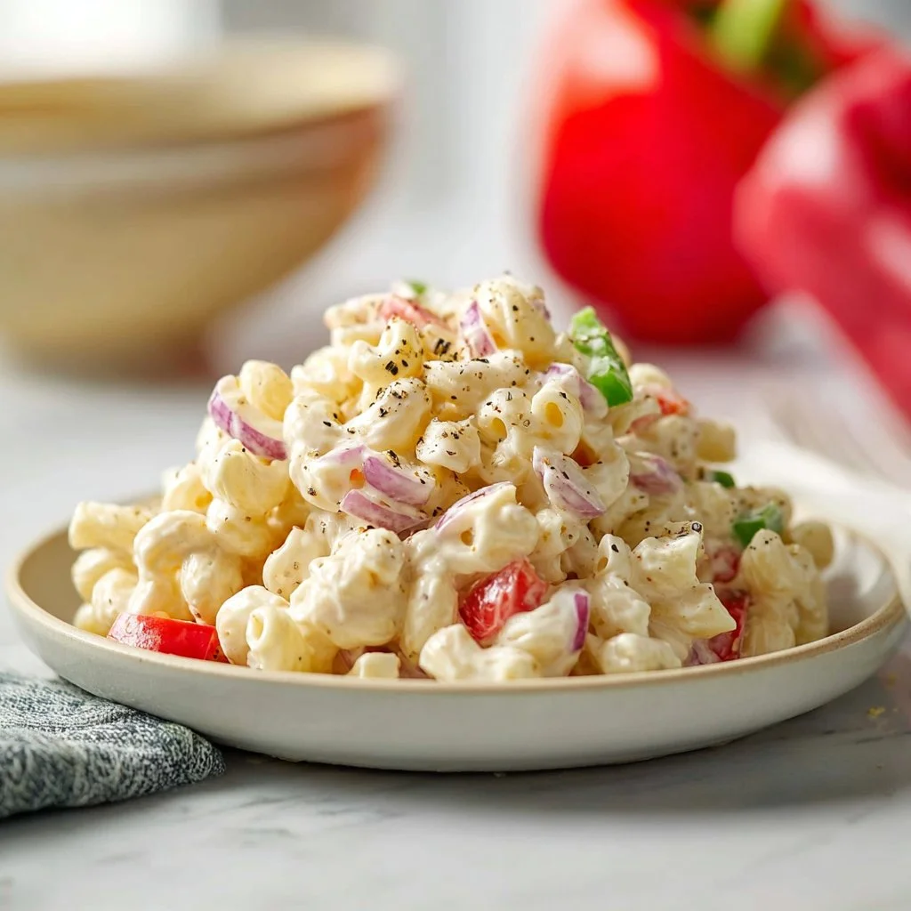 Best Creamy Macaroni Salad - FlirtyFood: A Delicious Classic 6 Delicious creamy macaroni salad served in a bowl with fresh ingredients.