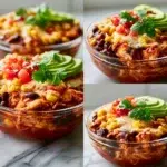 High-protein Chicken Enchilada Bowls served in meal prep containers