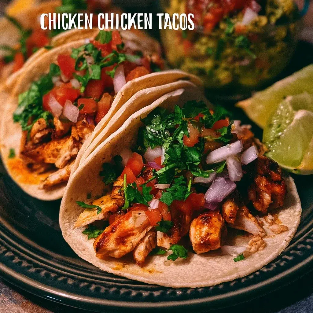 Chicken Tacos Recipe - Quick and Delicious Meal 6 Delicious Chicken Tacos with fresh ingredients and colorful toppings