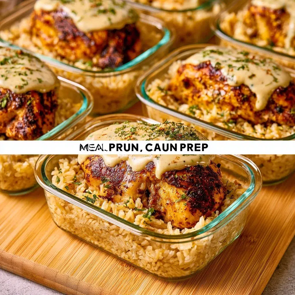 Creamy Cajun Chicken and Rice Bowl served in a white dish with herbs