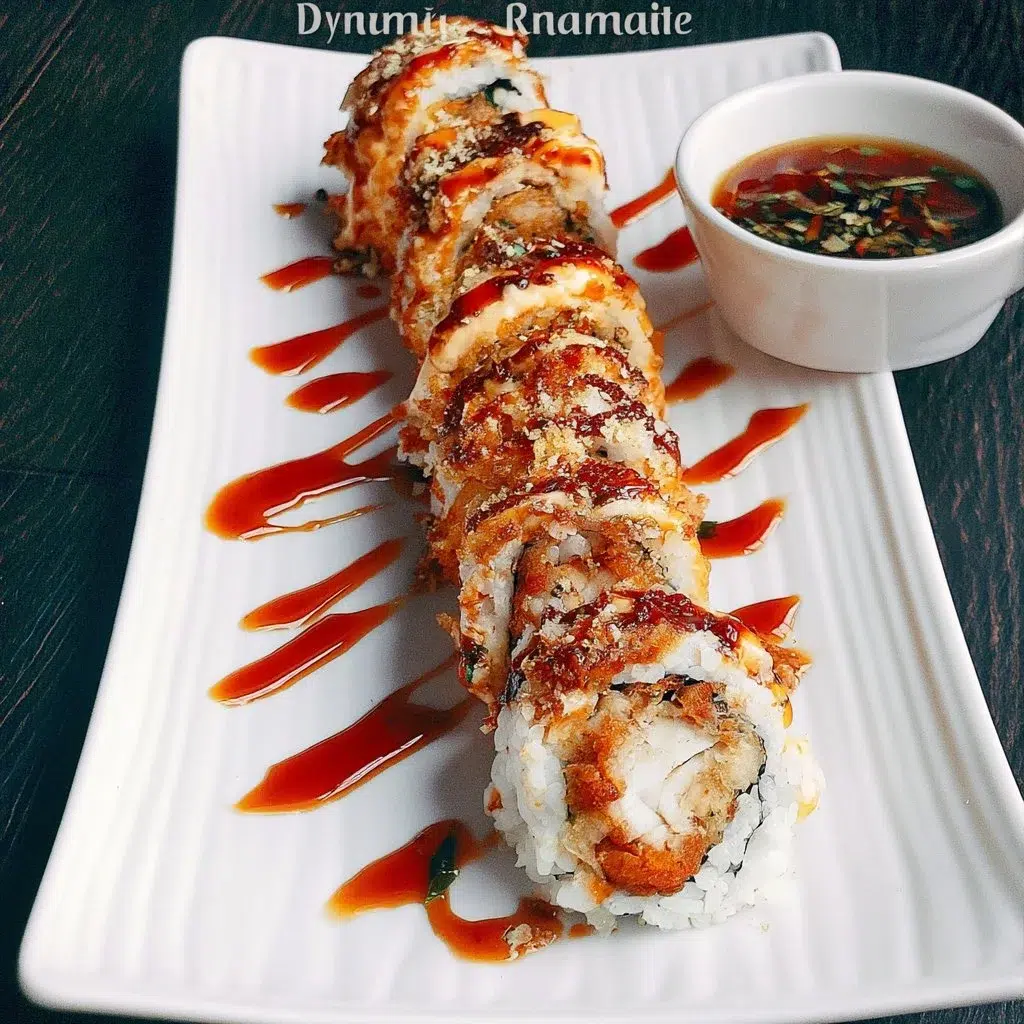 Dynamite Roll sushi with spicy sauce and fresh ingredients