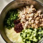 Easy high protein chicken salad served in a bowl with fresh ingredients