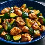 Delicious chicken zucchini stir fry with colorful veggies in a pan