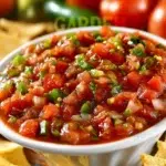 A vibrant bowl of freshly made Garden Salsa with colorful vegetables