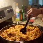 A delicious one pot dish ready to serve, showcasing vibrant ingredients and flavors
