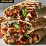 Healthy Greek Chicken Wrap filled with fresh veggies and tzatziki sauce