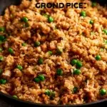 Delicious plate of Ground Chicken Fried Rice with colorful vegetables
