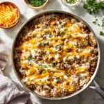 Ground Pork and Rice Skillet dish in a vibrant pan