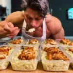 High Protein Chicken Alfredo dish with creamy sauce over pasta