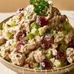 High protein chicken salad with fresh vegetables and creamy dressing