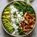 Honey Lime Chicken served in a bowl with avocado rice
