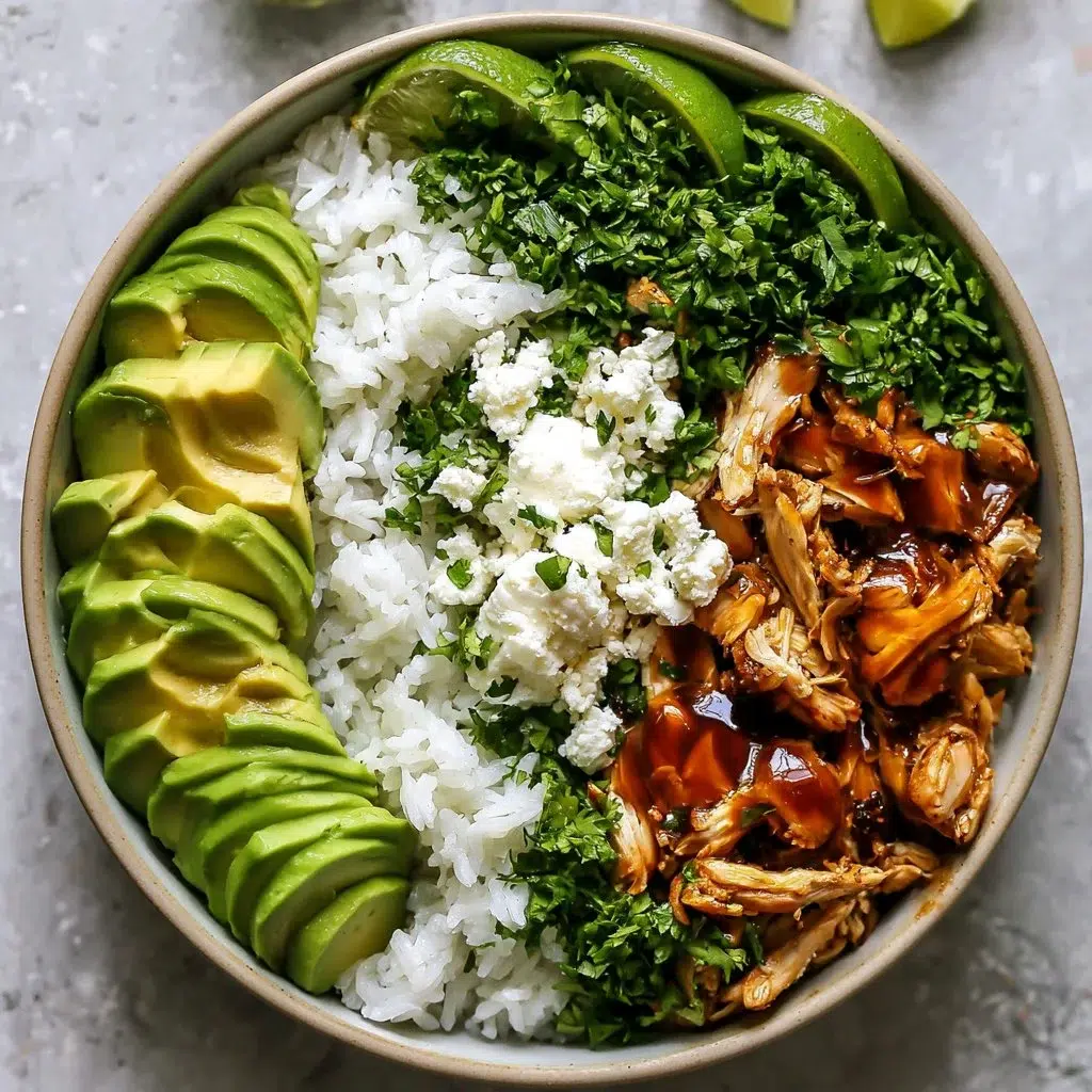 Honey Lime Chicken & Avocado Rice Bowl – Healthy High Protein Dinner Idea 6 Honey Lime Chicken served in a bowl with avocado rice