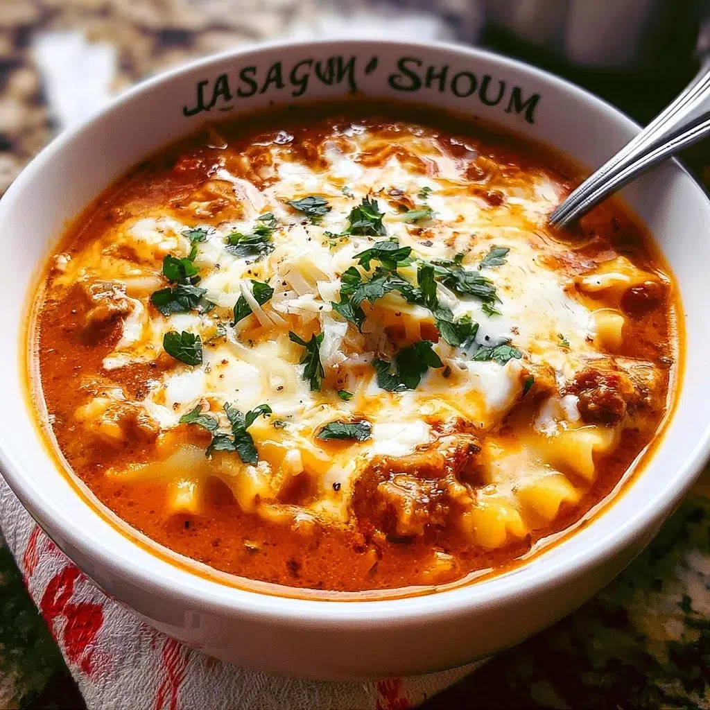 Lasagna Soup Recipe: Easy, Delicious Comfort Food 6 Bowl of hearty Lasagna Soup garnished with cheese and fresh herbs