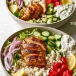 Lemon Herb Greek Chicken Bowl with fresh vegetables and herbs
