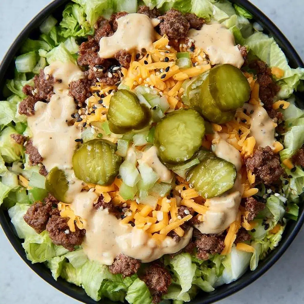 Low Carb Keto Big Mac Salad - Delicious & Easy Recipe 6 Low Carb Keto Big Mac Salad with fresh ingredients and tasty dressing