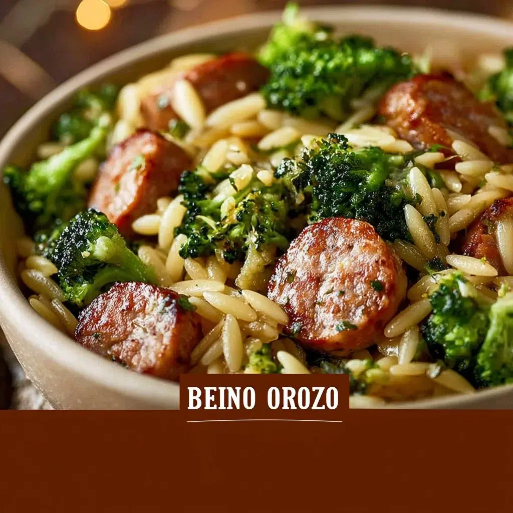 One-Pan Creamy Orzo with Chicken Sausage and Broccoli - Easy Recipe 8 One-pan creamy orzo with chicken sausage and broccoli ready to serve.