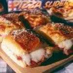 Delicious homemade pizza sliders stacked on a plate, perfect for snacks or parties