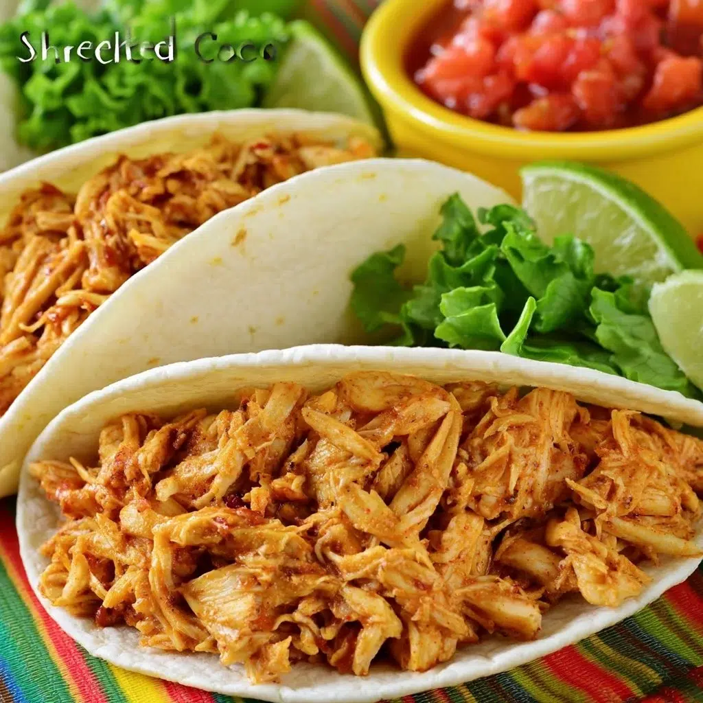 Shredded Chicken Tacos Recipe: Quick and Delicious 6 Plate of shredded chicken tacos topped with fresh ingredients and salsa