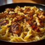 Delicious sticky smoky garlic butter chicken pasta with herbs and spices