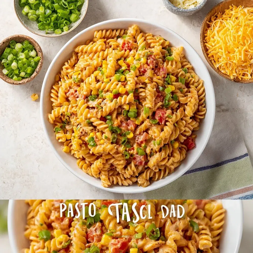 Taco Pasta Salad Recipe That Everyone Will Love 6 Colorful taco pasta salad with vegetables, cheese, and dressing in a bowl