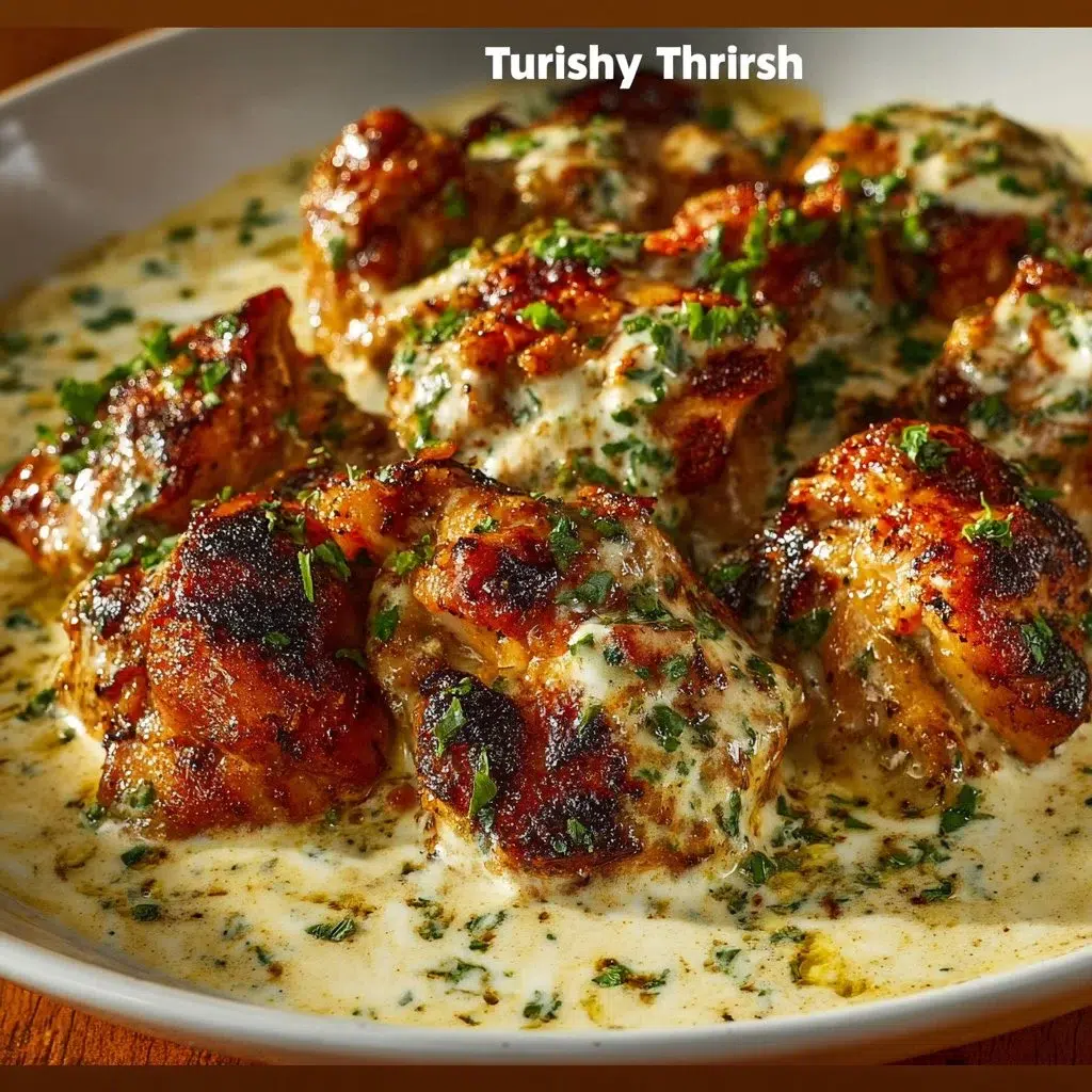 Turkish Chicken with Creamy White Sauce 6 Turkish Chicken served with creamy white sauce in a delicious presentation.